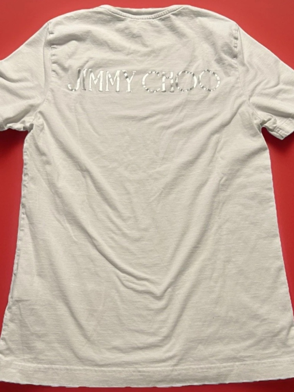 Jimmy Choo London Logo T Shirt Women's Small Metallic Logo Made in Italy